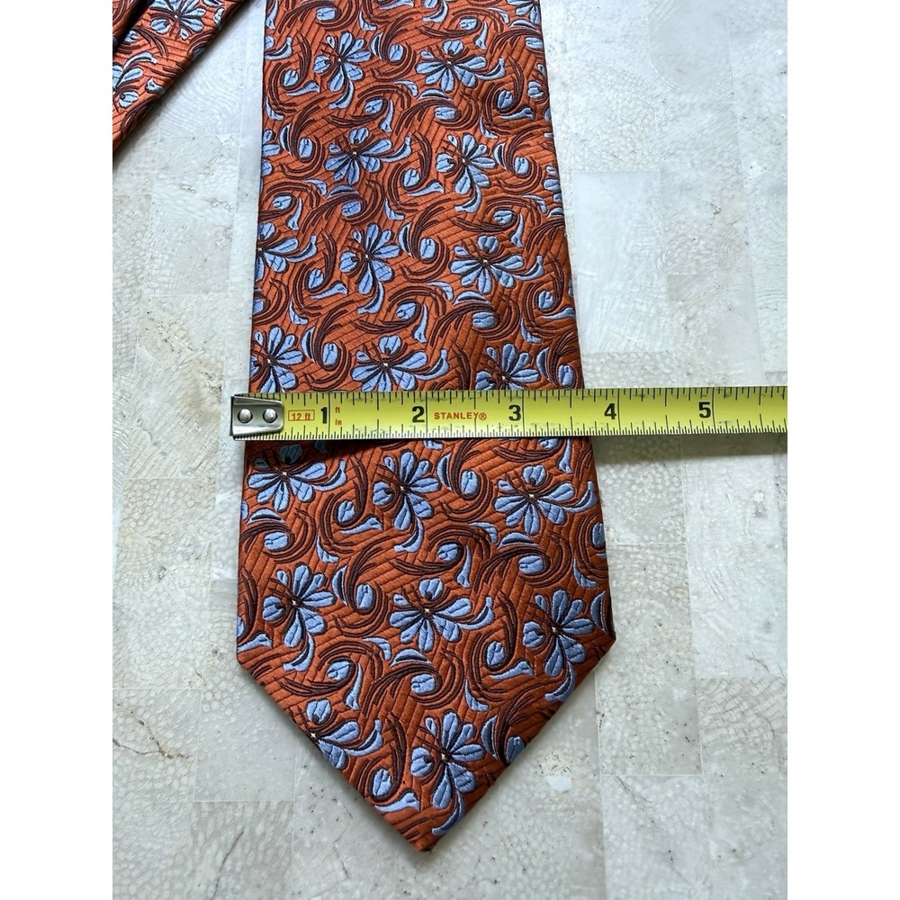 ROBERT TALBOTT Best of Class Silk Necktie Designer Woven Orange Blue Floral - Picture 3 of 8